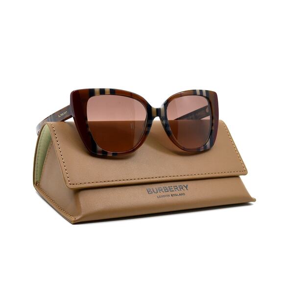 NEW BURBERRY MERYL BE4393 CHECK BROWN/BORDEAUX AUTHENTIC SUNGLASSES - Picture 5 of 14